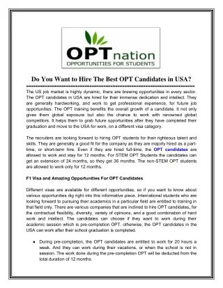 Best OPT Candidates in USA