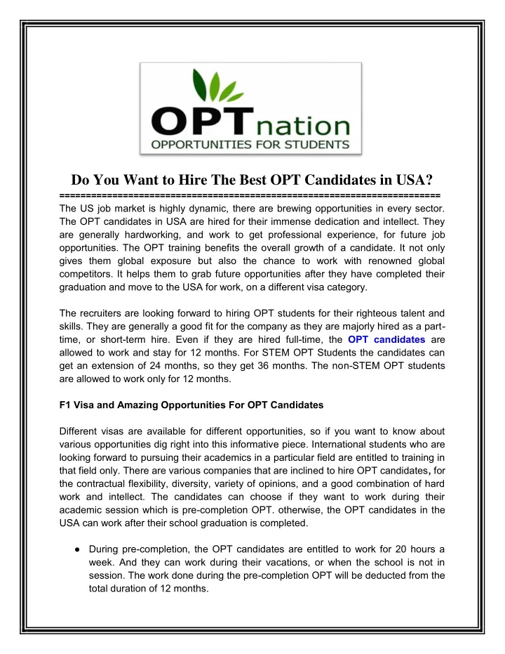 do you want to hire the best opt candidates in usa
