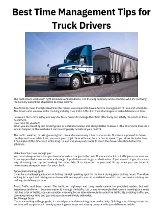 Efficient Time Management for Truck Drivers