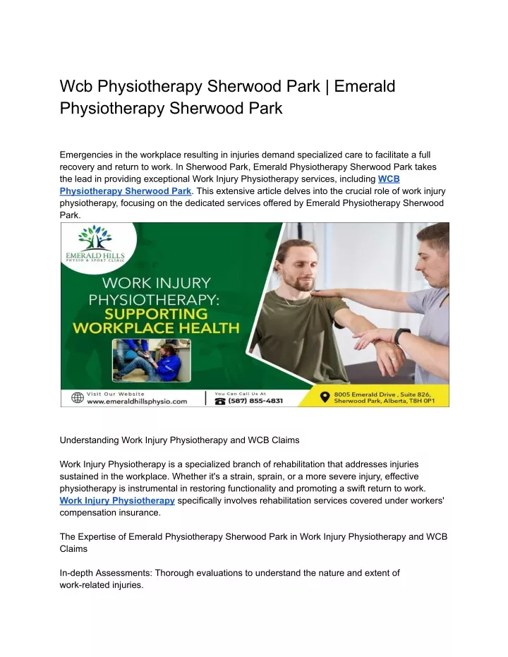 wcb physiotherapy sherwood park emerald