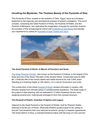 Pyramid of Khufu | The Initial and Largest Among the Trio of Pyramids