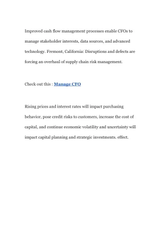 Improved cash flow management processes enable CFOs to manage stakeholder interests, data sources, and advanced technolo
