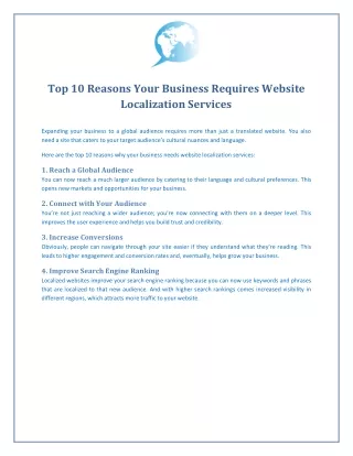Top 10 Reasons Your Business Requires Website Localization Services