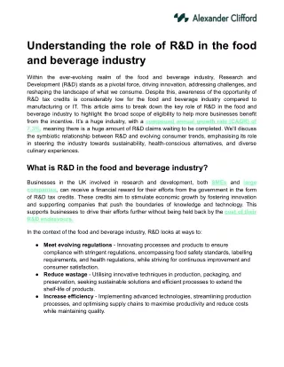 Understanding the role of R&D in the food and beverage industry