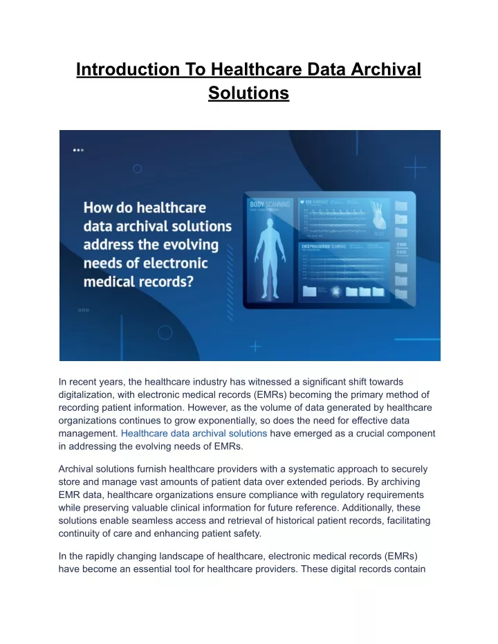 introduction to healthcare data archival solutions