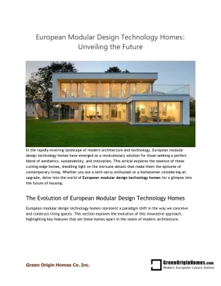 European Modular Design Technology Homes: Unveiling the Future
