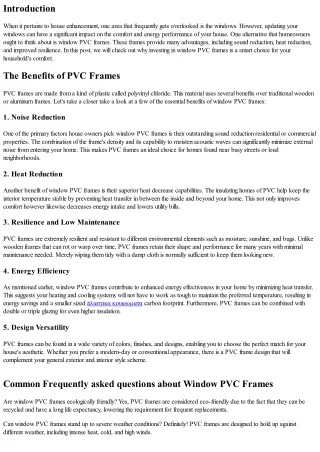 Window PVC Frames: A Financial Investment in Your Household's Comfort
