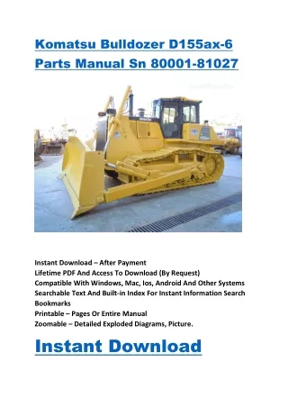 Komatsu Bulldozer D155ax-6 Parts Manual Sn 80001-81027