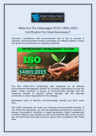 What Are The Advantages Of ISO 140012015 Certification For Small Businesses