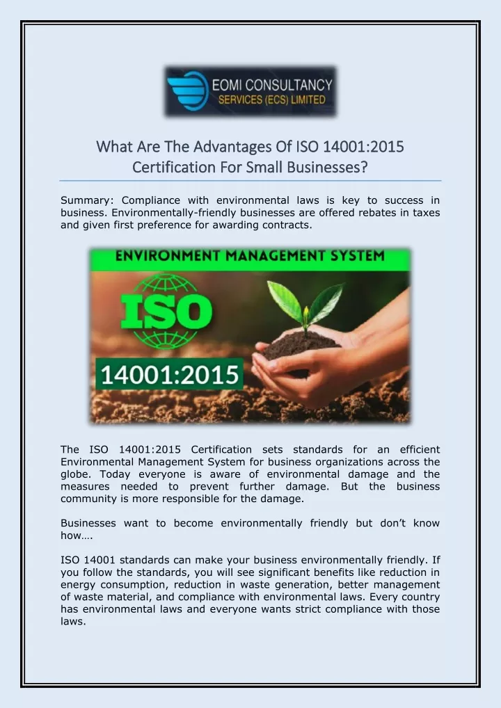 what are the advantages of iso 14001 2015 what