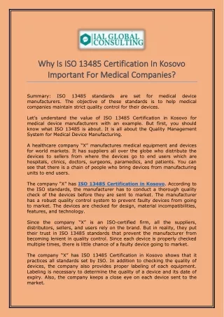 Why Is ISO 13485 Certification In Kosovo Important For Medical Companies