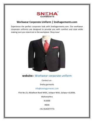 Workwear Corporate Uniform  Snehagarments