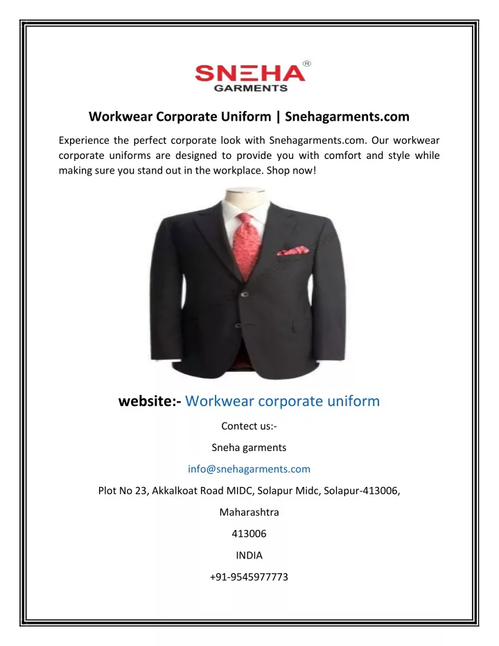 workwear corporate uniform snehagarments com