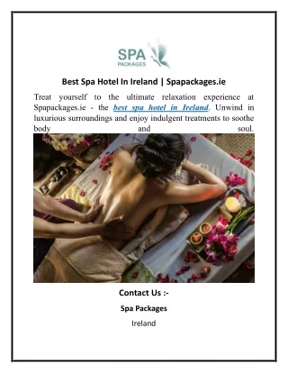 Best Spa Hotel In Ireland Spapackages.ie