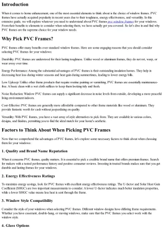 The Ultimate Guide to Choosing PVC Frames for Your Windows
