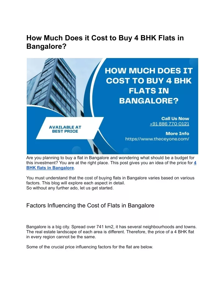 how much does it cost to buy 4 bhk flats