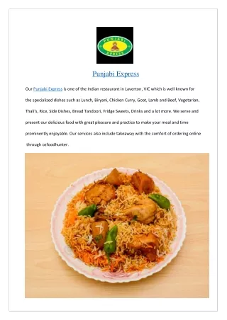 Extra 5% off- Punjabi Express Laverton Menu- Order now!!