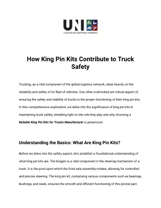 How King Pin Kits Contribute to Truck Safety