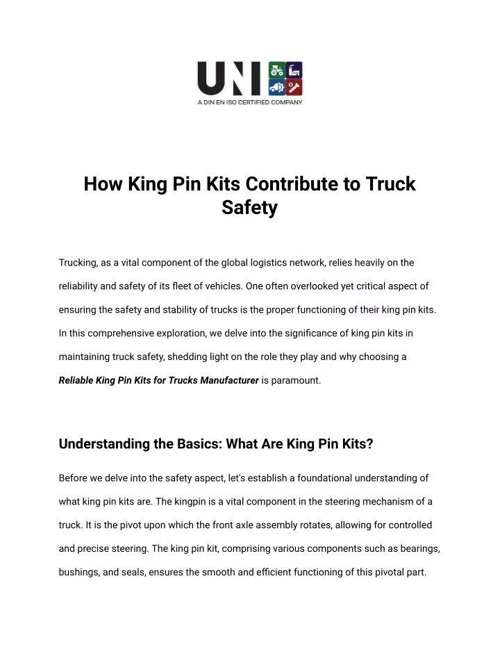 how king pin kits contribute to truck safety