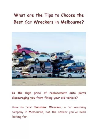 What are the Tips to Choose the Best Car Wreckers in Melbourne