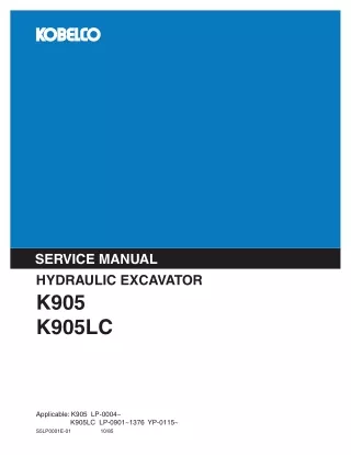 KOBELCO K905 Hydraulic Excavator Service Repair Manual