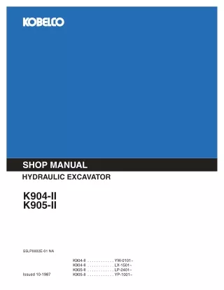 KOBELCO K905-II Hydraulic Excavator Service Repair Manual SNYP-1001 and up