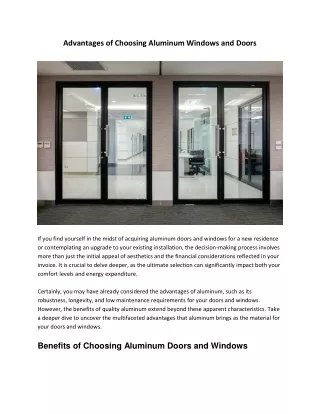 Advantages of Choosing Aluminum Windows and Doors