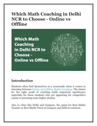 Which Math Coaching in Delhi NCR to Choose - Online vs Offline