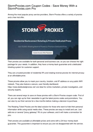 StormProxies.com Coupon Codes - Save Money With a StormProxies.com Pro