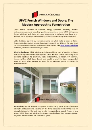 UPVC French Windows and Doors The Modern Approach to Fenestration