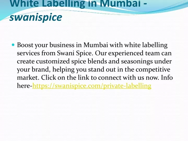 white labelling in mumbai swanispice