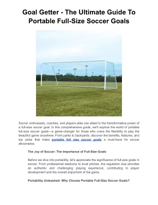 Goal Getter - The Ultimate Guide To Portable Full-Size Soccer Goals