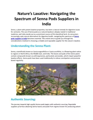 Nature's Laxative: Navigating the Spectrum of Senna Pods Suppliers in India