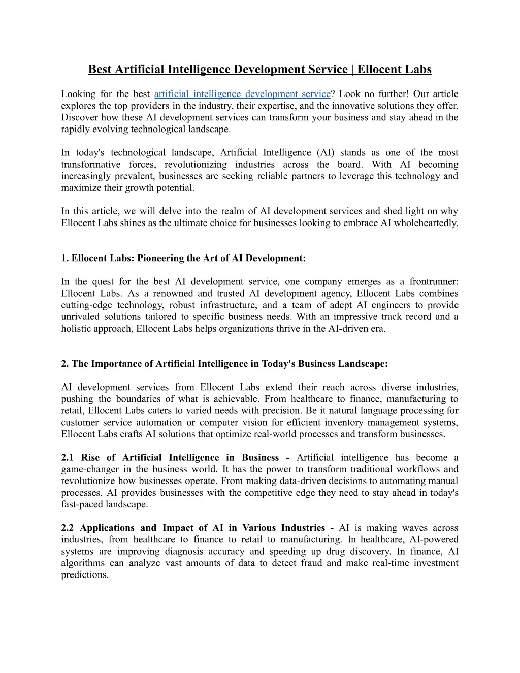 PPT - Best Artificial Intelligence Development Service PowerPoint ...