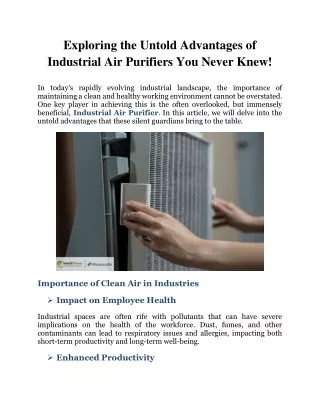 Exploring the Untold Advantages of Industrial Air Purifiers You Never Knew