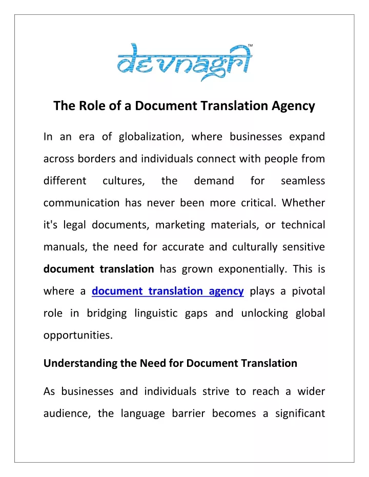 the role of a document translation agency
