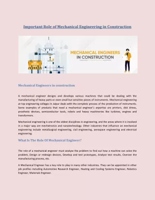 important role of mechanical engineering