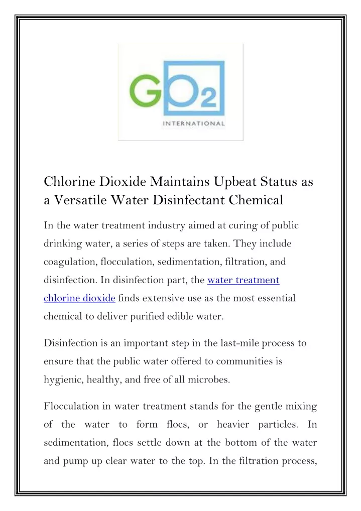 chlorine dioxide maintains upbeat status