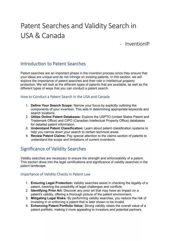 patent searches and validity search in usa canada