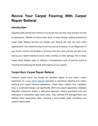 Revive Your Carpet Flooring With Carpet Repair Ballarat