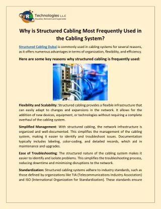 why is structured cabling most frequently used