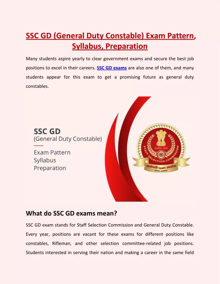 ssc gd general duty constable exam pattern