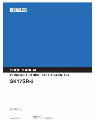 KOBELCO SK17SR-3 COMPACT CRAWLER EXCAVATOR Service Repair Manual