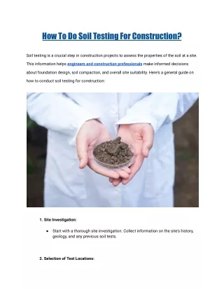 How To Do Soil Testing For Construction?