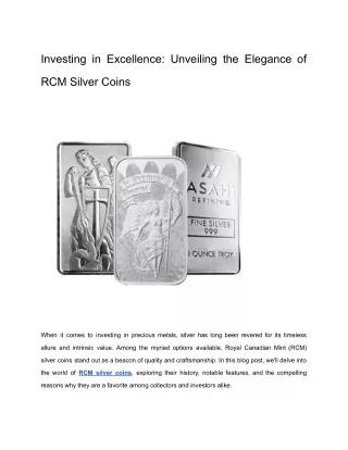 Investing in Excellence: Unveiling the Elegance of RCM Silver Coins