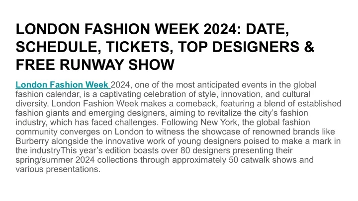 london fashion week 2024 date schedule tickets
