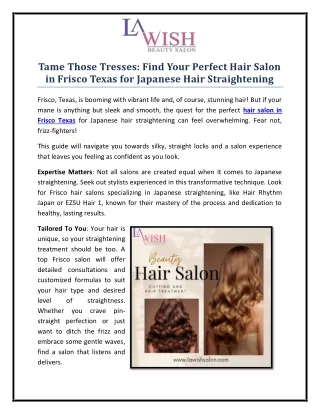 Find Your Perfect Hair Salon in Frisco Texas for Japanese Hair Straightening