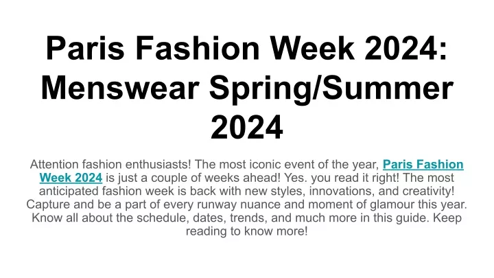 paris fashion week 2024 menswear spring summer