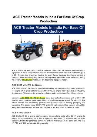 ace tractor models in india for ease of crop