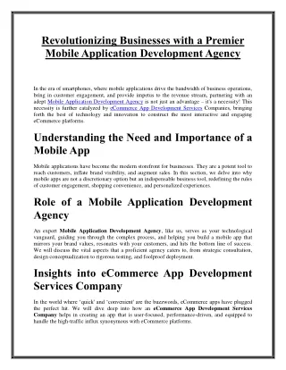 Revolutionizing Businesses with a Premier Mobile Application Development Agency